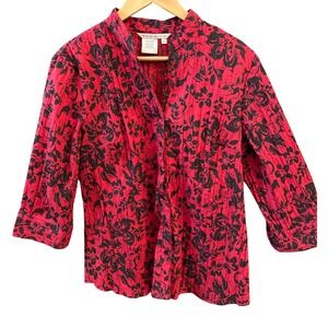 Y2K Vintage Fred David Dark Romantic Floral Button Front Blouse XL Whimsigoth